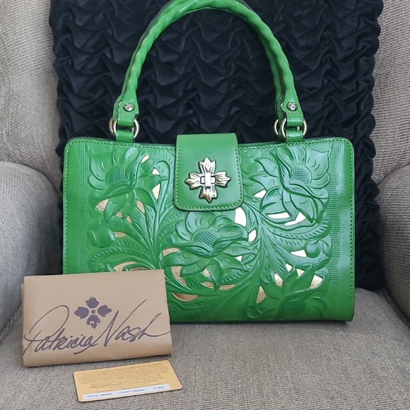 Patricia Nash Handbags - PATRICIA NASH ROSINA FOLIAGE GREEN GENUINE LEATHER SATCHEL